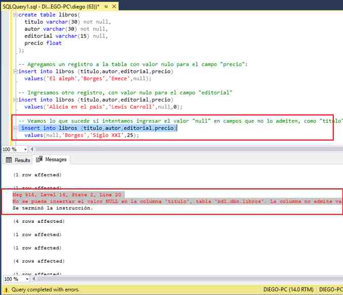 SQL Server Management Studio null y not null is null is not null