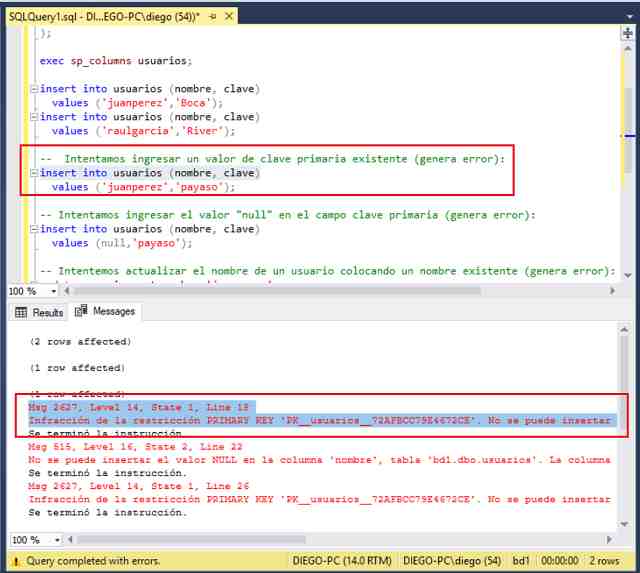 SQL Server Management Studio primary key