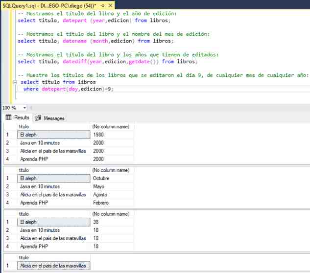 SQL Server Management Studio funciones de fecha