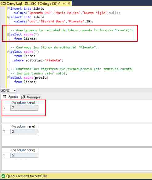 SQL Server Management Studio count