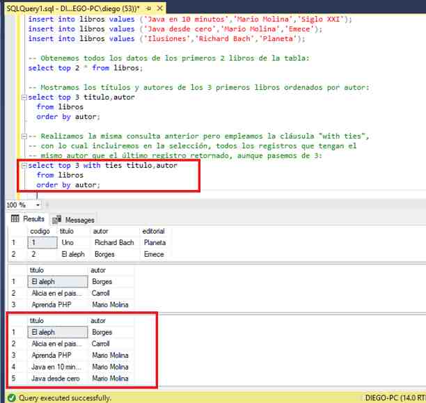 SQL Server Management Studio top