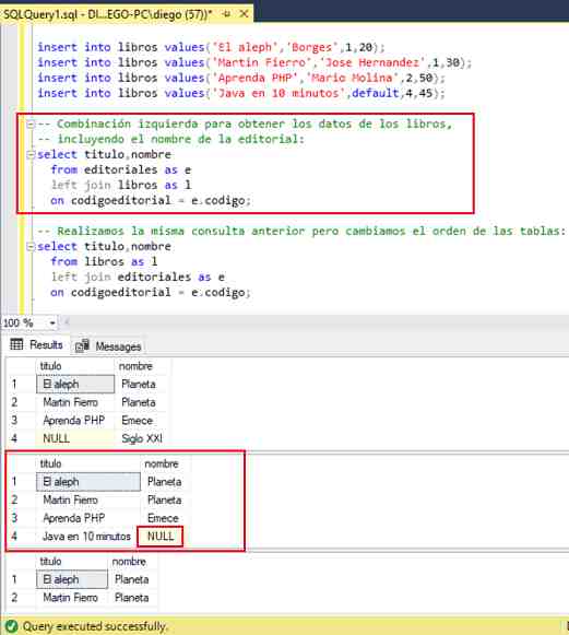 SQL Server Management Studio left join