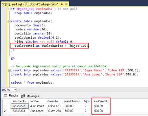 SQL Server Management Studio campo calculado