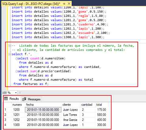 SQL Server Management Studio ejecución subconsultas correlacionadas