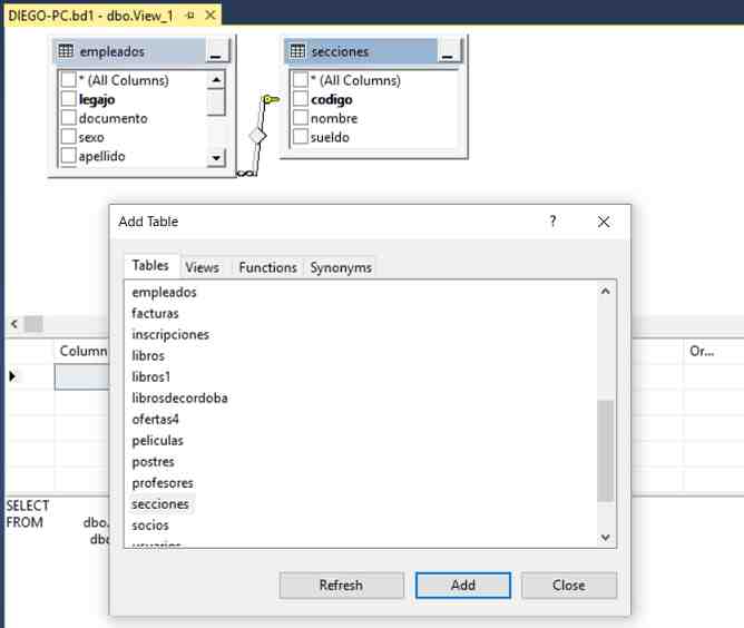 SQL Server Management Studio vistas en el object explorer crear vista
