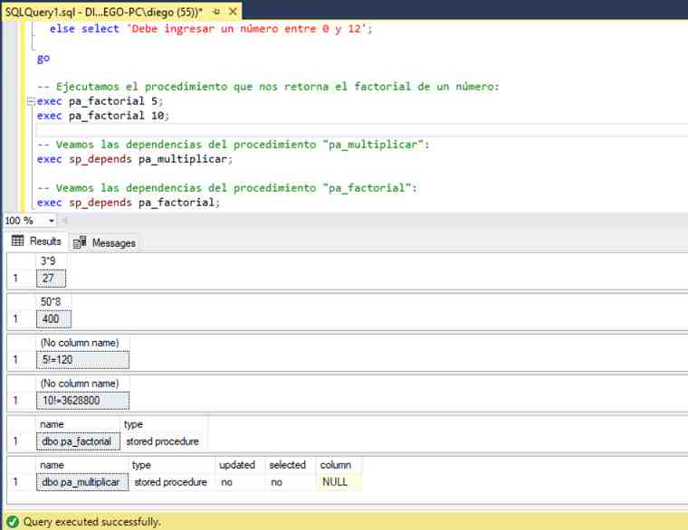 SQL Server Management Studio procedimientos almacenados anidados