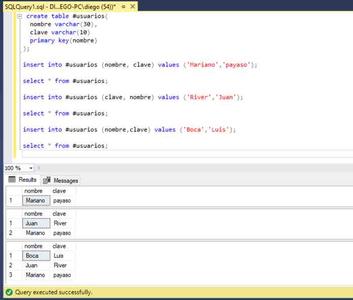 SQL Server Management Studio tablas temporales