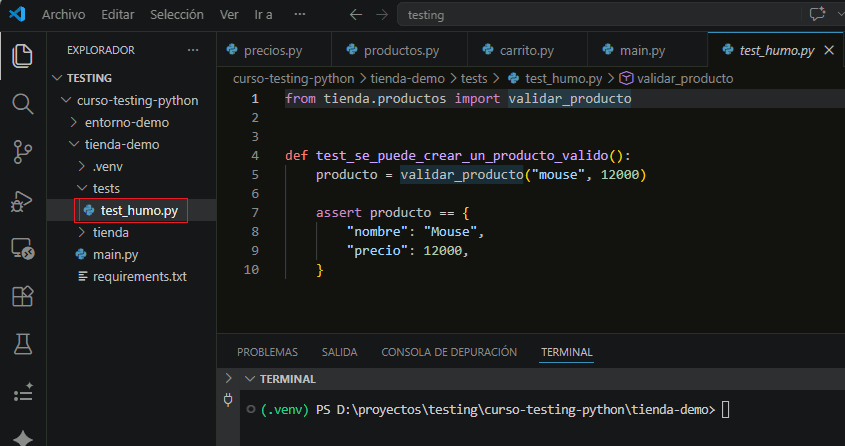 Creación de la primera prueba de humo con pytest