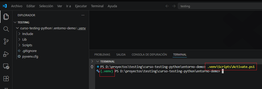 Activación del entorno virtual en Windows PowerShell