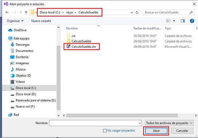 Abrir solucion visual studio