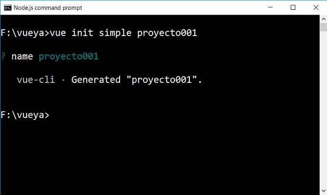 Vue CLI creación proyecto simple