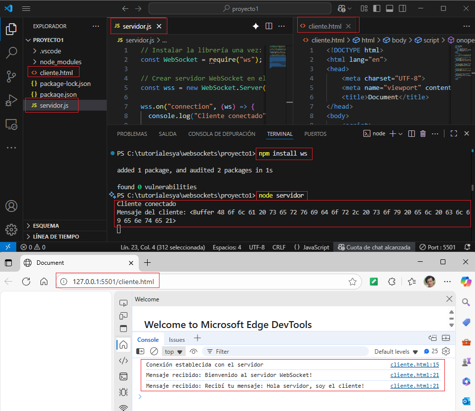Diagrama básico WebSocket cliente-servidor