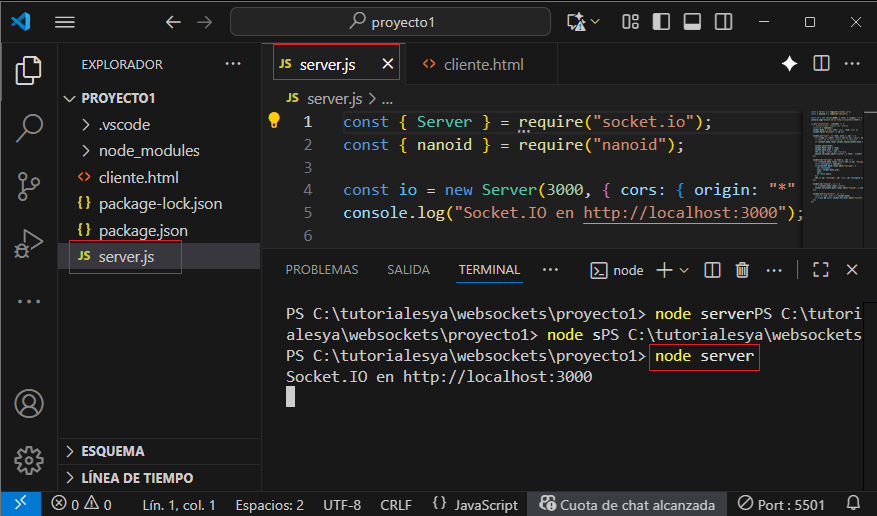 Iniciamos servidor con Node